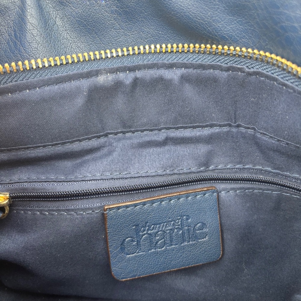 Charming Charlie Navy Blue Faux Leather and Denim Satchel Crossbody Bag Gold - Picture 8 of 12